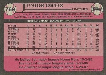 1989 Topps #769 Junior Ortiz Back