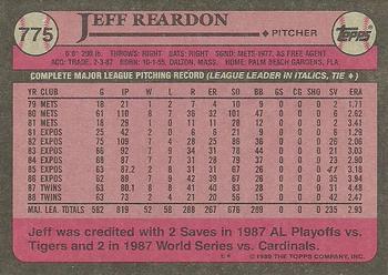 1989 Topps #775 Jeff Reardon Back