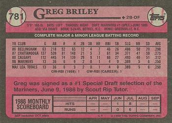 1989 Topps #781 Greg Briley Back