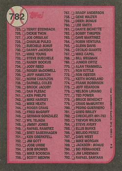 1989 Topps #782 Checklist: 661-792 Back