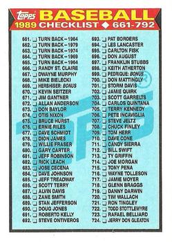 1989 Topps #782 Checklist: 661-792 Front