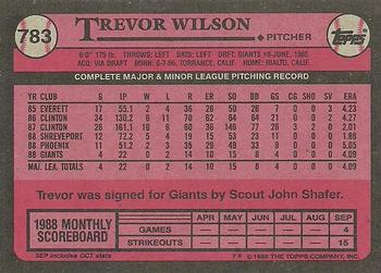 1989 Topps #783 Trevor Wilson Back
