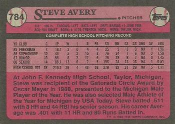 1989 Topps #784 Steve Avery Back