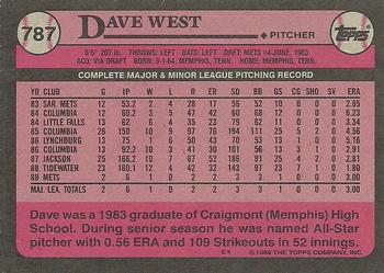 1989 Topps #787 Dave West Back