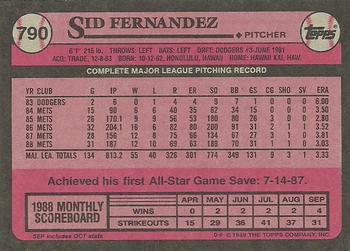 1989 Topps #790 Sid Fernandez Back