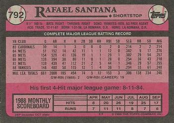 1989 Topps #792 Rafael Santana Back