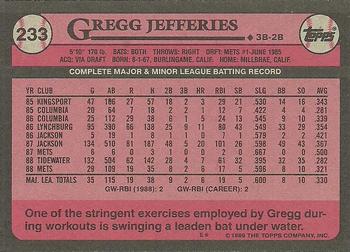 1989 Topps #233 Gregg Jefferies Back