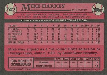 1989 Topps #742 Mike Harkey Back