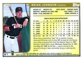 1999 Topps #102 Brian Johnson Back