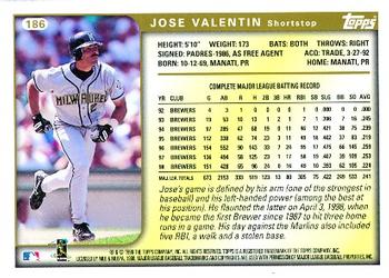1999 Topps #186 Jose Valentin Back