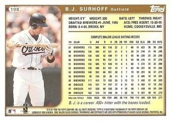 1999 Topps #198 B.J. Surhoff Back