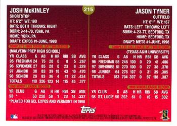 1999 Topps #215 Jason Tyner / Josh McKinley Back