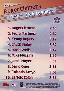 1999 Topps #232 Roger Clemens Back