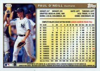 1999 Topps #416 Paul O'Neill Back