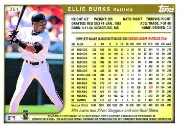 1999 Topps #251 Ellis Burks Back
