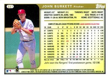 1999 Topps #337 John Burkett Back