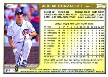1999 Topps #341 Jeremi Gonzalez Back