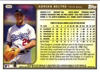 1999 Topps #369 Adrian Beltre Back