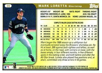 1999 Topps #36 Mark Loretta Back