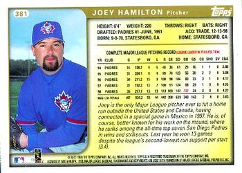 1999 Topps #381 Joey Hamilton Back