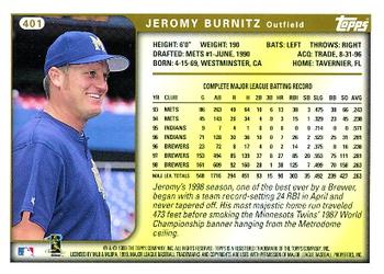 1999 Topps #401 Jeromy Burnitz Back