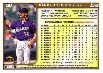 1999 Topps #418 Randy Johnson Back