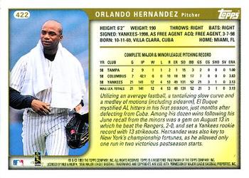 1999 Topps #422 Orlando Hernandez Back