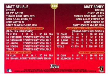 1999 Topps #438 Matt Belisle / Matt Roney Back