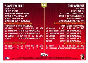 1999 Topps #443 Adam Everett / Chip Ambres Back