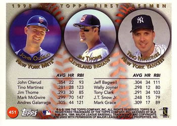 1999 Topps #451 All-Topps First Basemen (John Olerud / Jim Thome / Tino Martinez) Back