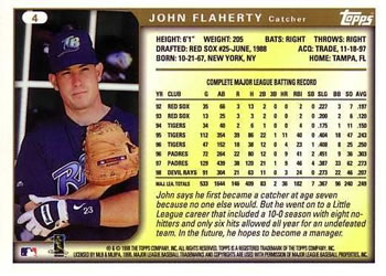 1999 Topps #4 John Flaherty Back