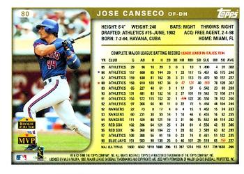 1999 Topps #80 Jose Canseco Back