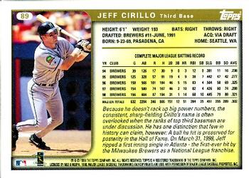 1999 Topps #89 Jeff Cirillo Back