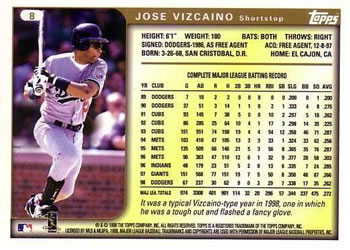 1999 Topps #8 Jose Vizcaino Back