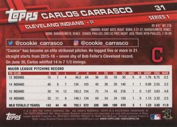 2017 Topps #31 Carlos Carrasco Back