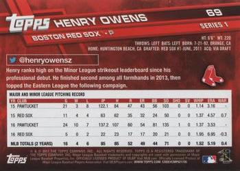 2017 Topps #69 Henry Owens Back