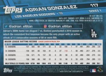 2017 Topps #117 Adrian Gonzalez Back