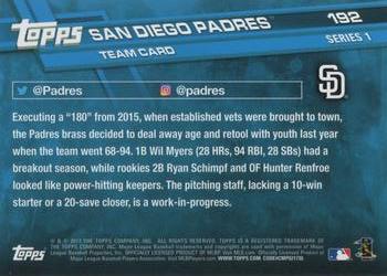 2017 Topps #192 San Diego Padres Back