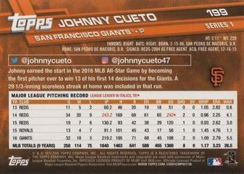 2017 Topps #199 Johnny Cueto Back