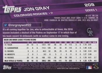 2017 Topps #209 Jon Gray Back