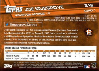 2017 Topps #219 Joe Musgrove Back
