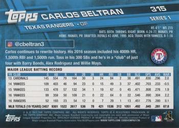 2017 Topps #315 Carlos Beltran Back