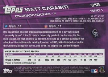 2017 Topps #318 Matt Carasiti Back