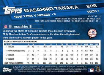 2017 Topps #208 Masahiro Tanaka Back