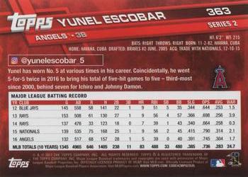 2017 Topps #363 Yunel Escobar Back