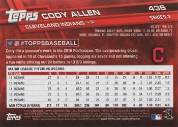 2017 Topps #436 Cody Allen Back