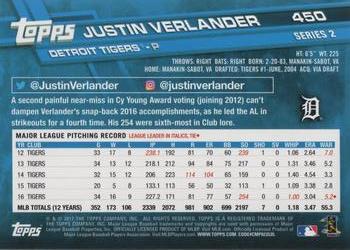 2017 Topps #450 Justin Verlander Back