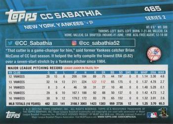 2017 Topps #465 CC Sabathia Back