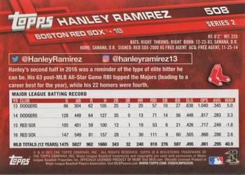 2017 Topps #508 Hanley Ramirez Back