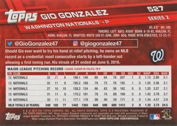 2017 Topps #527 Gio Gonzalez Back